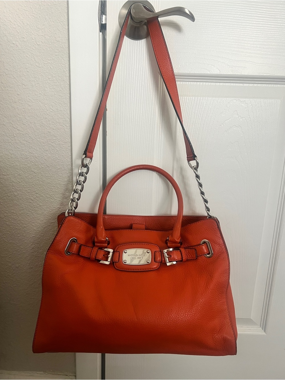 Michael Kors Hamilton East West Large Orange Pebbled Leather Satchel